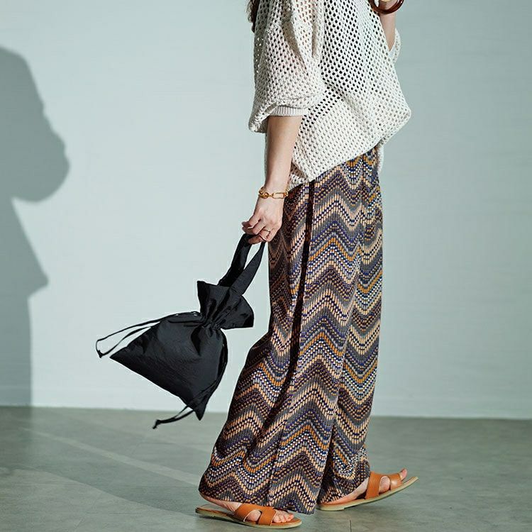 大きいサイズ レディース マルチウェーブ柄ワイドパンツ　maru-30035