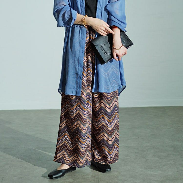 大きいサイズ レディース マルチウェーブ柄ワイドパンツ　maru-30035