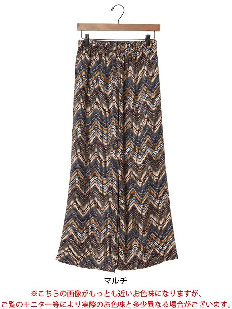 大きいサイズ レディース マルチウェーブ柄ワイドパンツ　maru-30035