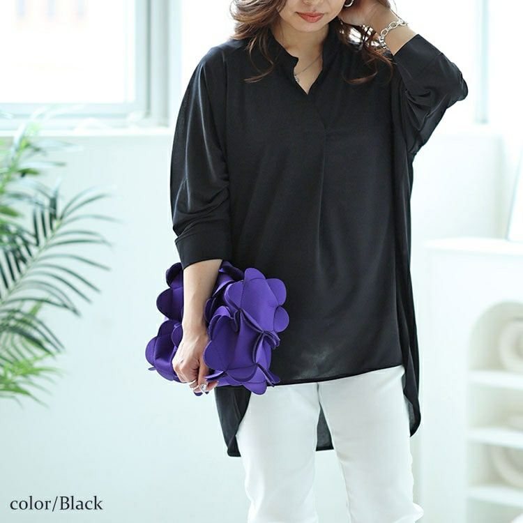 大きいサイズ レディース タック入りテールカットスキッパーブラウス　maru-30029 【メール便可】