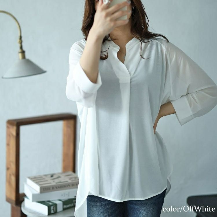 大きいサイズ レディース タック入りテールカットスキッパーブラウス　maru-30029 【メール便可】