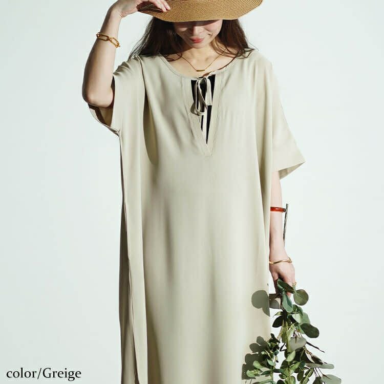 大きいサイズ レディース フロントリボンサイドスリットマキシワンピース　maru-30027