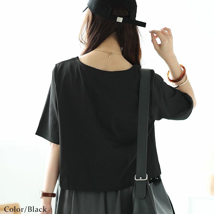 大きいサイズ レディース クロップド丈ワイドTシャツ　maru-30026 【メール便可】