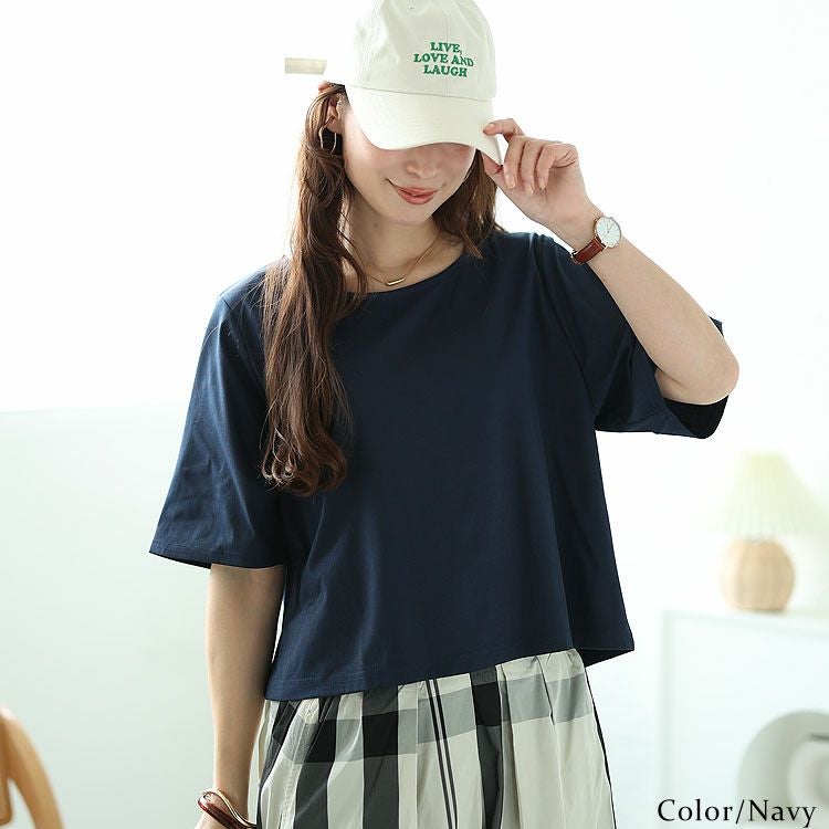 大きいサイズ レディース クロップド丈ワイドTシャツ　maru-30026 【メール便可】