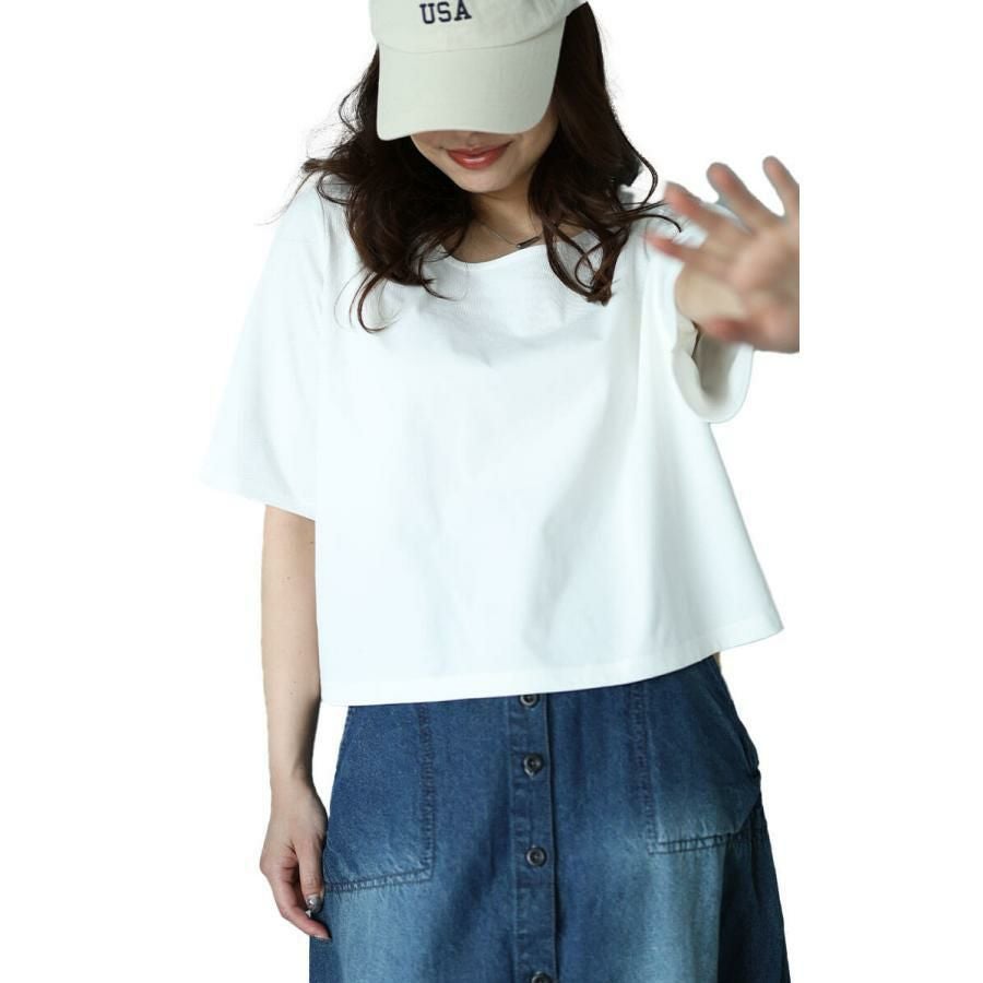 大きいサイズ レディース クロップド丈ワイドTシャツ　maru-30026 【メール便可】 オフホワイト