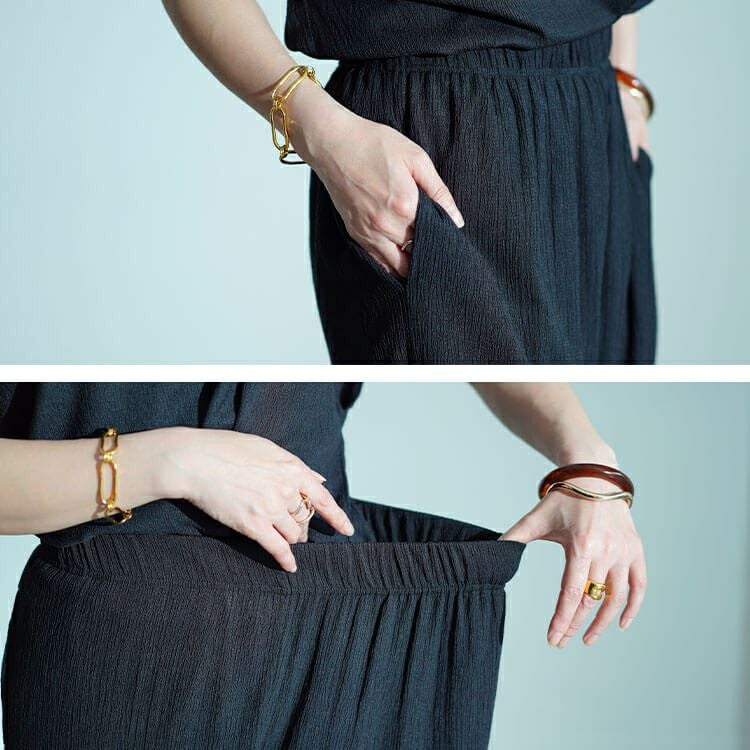 大きいサイズ レディース ワッシャー楊柳チュニックTシャツ＆ワイドパンツセットアップ　maru-30025