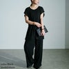 大きいサイズ レディース ワッシャー楊柳チュニックTシャツ＆ワイドパンツセットアップ　maru-30025 ブラック