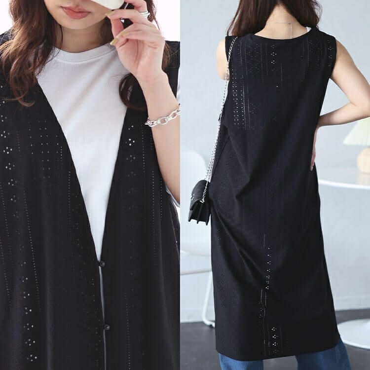 大きいサイズ レディース ストレッチレースロングジレ　maru-30024 【メール便可】