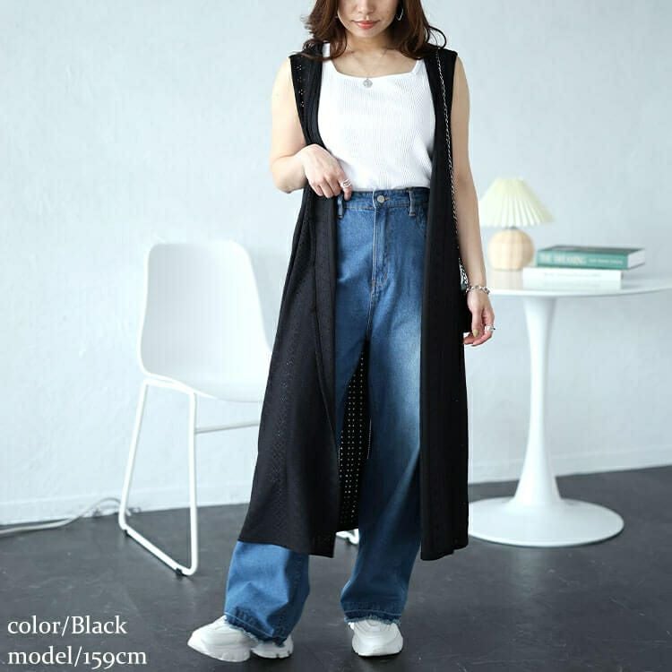 大きいサイズ レディース ストレッチレースロングジレ　maru-30024 【メール便可】