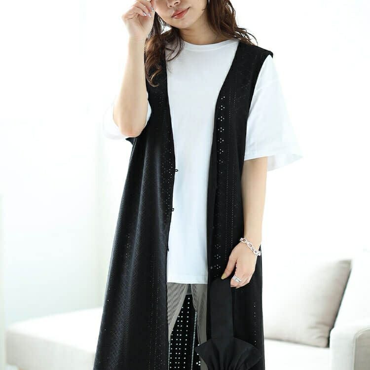 大きいサイズ レディース ストレッチレースロングジレ　maru-30024 【メール便可】