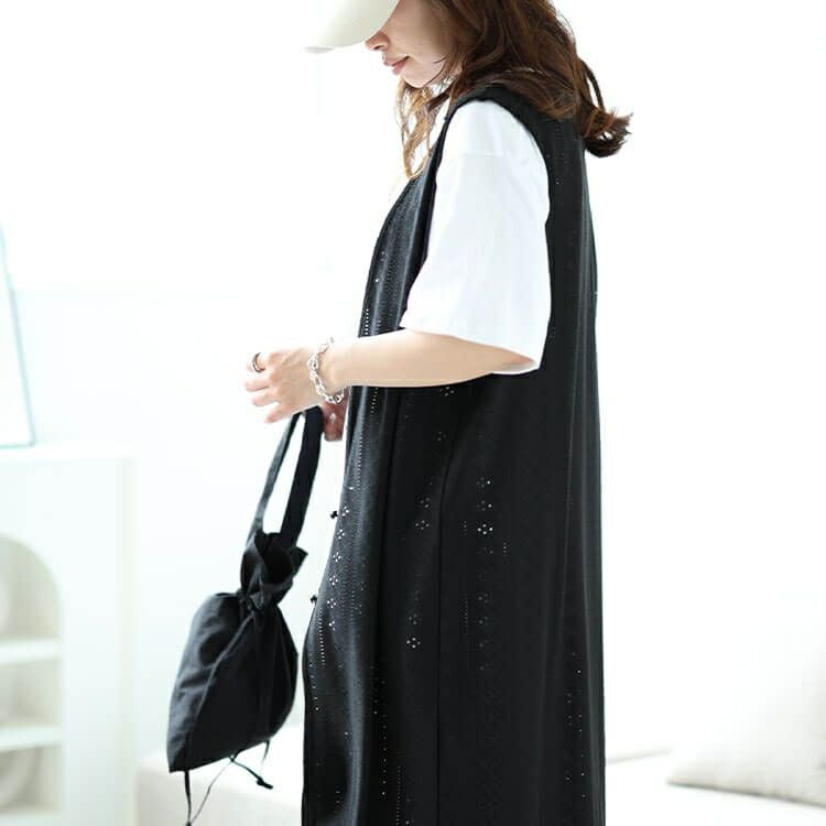 大きいサイズ レディース ストレッチレースロングジレ　maru-30024 【メール便可】