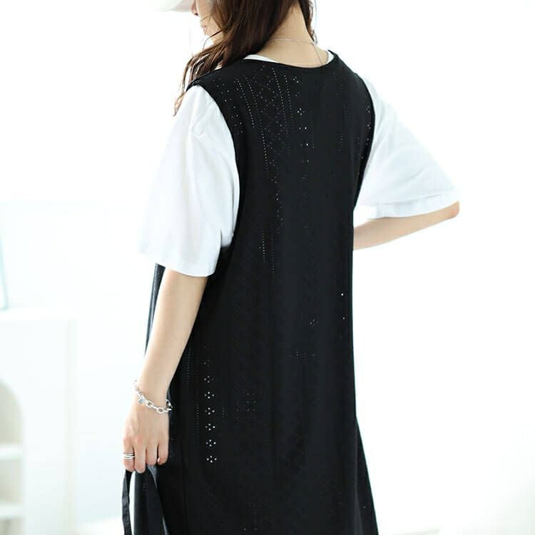 大きいサイズ レディース ストレッチレースロングジレ　maru-30024 【メール便可】