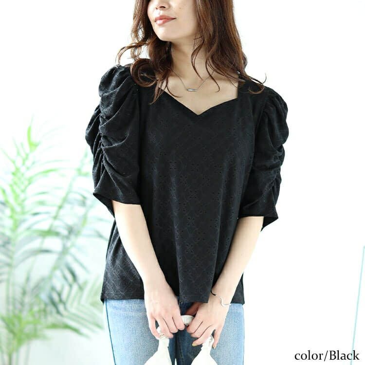 大きいサイズ レディース パワーショルダーダイヤネックレースプルオーバー　maru-30022 【メール便可】