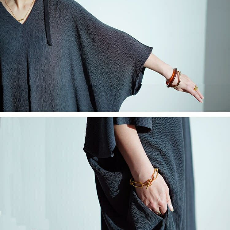 大きいサイズ レディース ワッシャー楊柳フード付きドルマンワイドワンピース　maru-30021