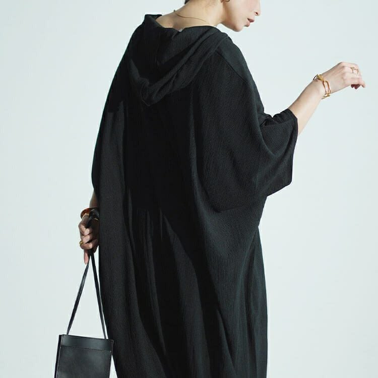 大きいサイズ レディース ワッシャー楊柳フード付きドルマンワイドワンピース　maru-30021