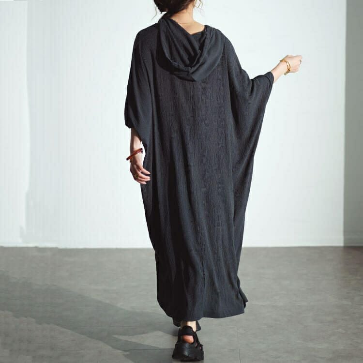 大きいサイズ レディース ワッシャー楊柳フード付きドルマンワイドワンピース　maru-30021