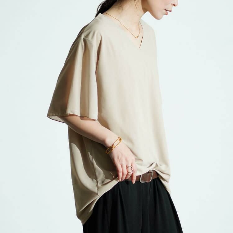 大きいサイズ レディース フレアスリーブストレッチチュニック　maru-30020 【メール便可】 グレージュ