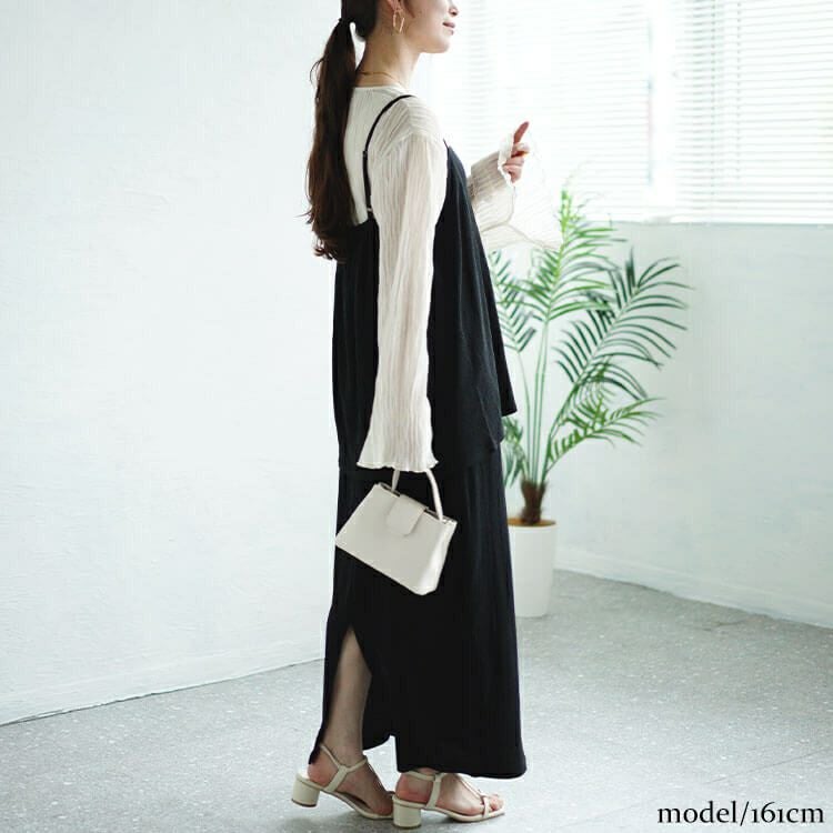 大きいサイズ レディース ワッシャー楊柳フレアキャミ＆ナロースカートセットアップ　maru-30019