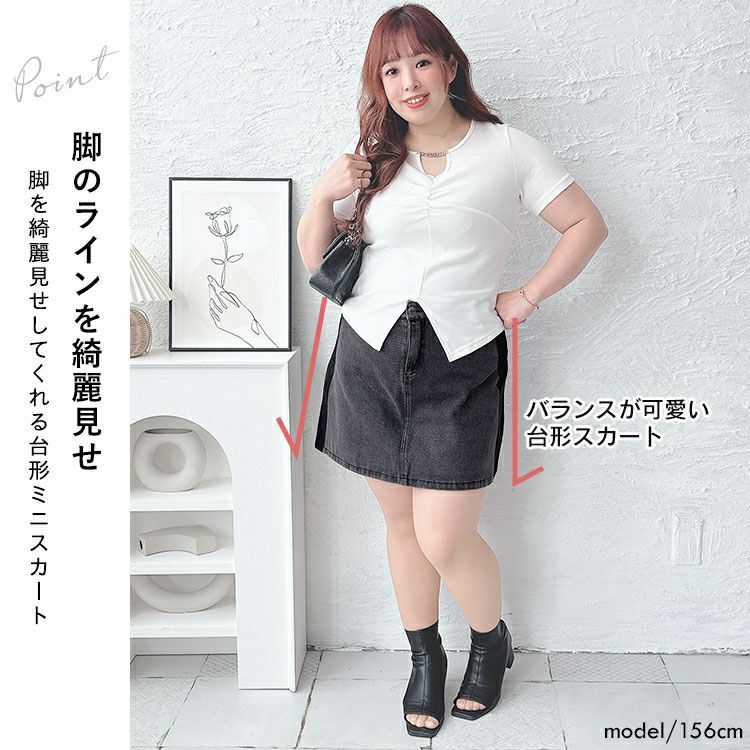 大きいサイズ レディース バイカラーデニムミニスカート　goldy-1504