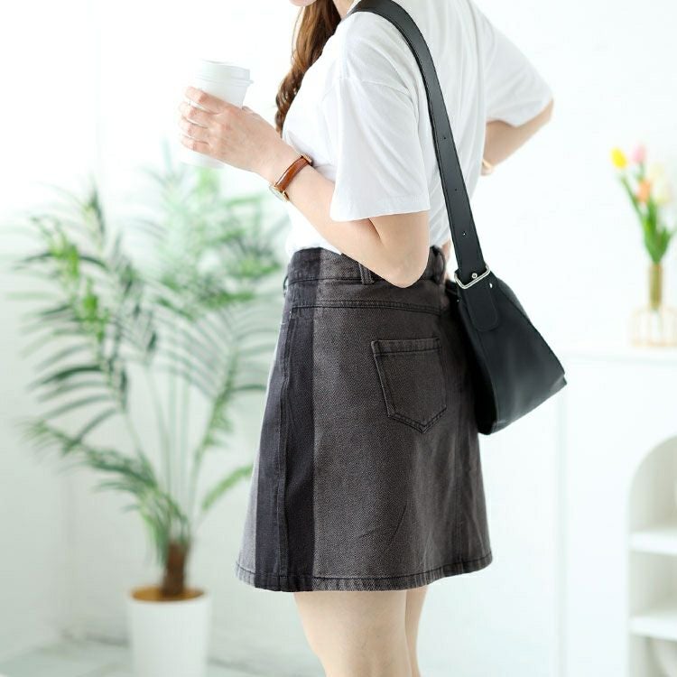 大きいサイズ レディース バイカラーデニムミニスカート　goldy-1504