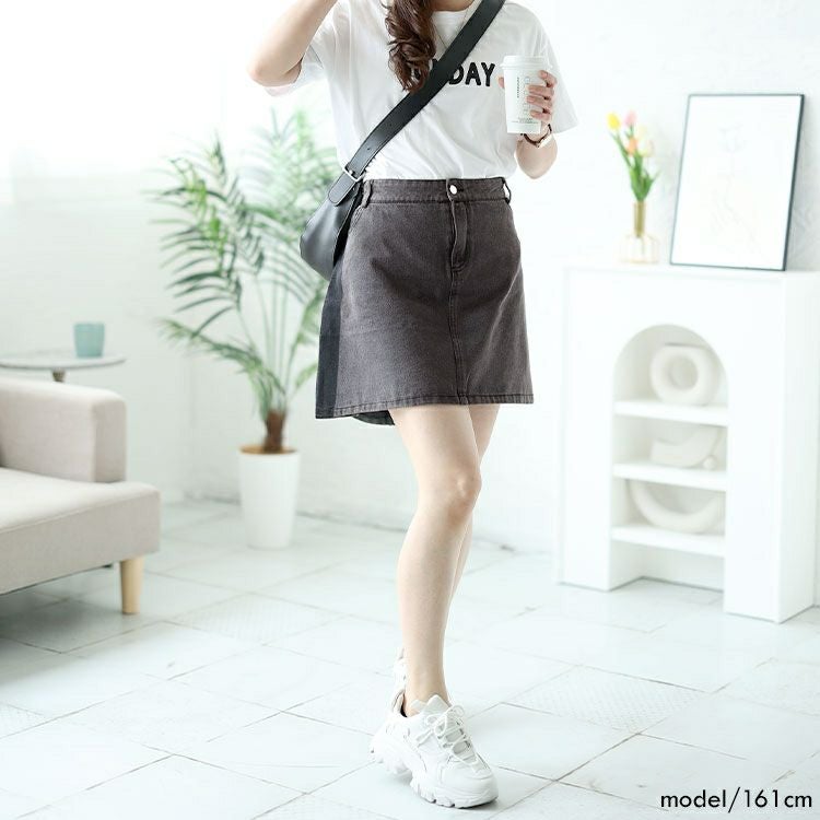 大きいサイズ レディース バイカラーデニムミニスカート　goldy-1504