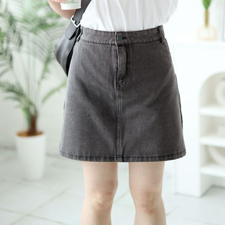 大きいサイズ レディース バイカラーデニムミニスカート　goldy-1504