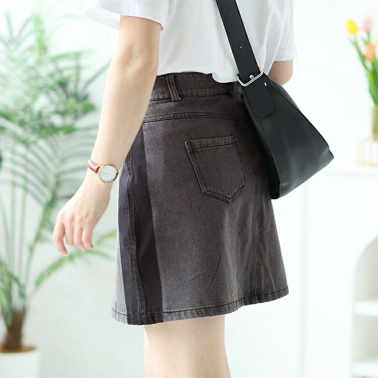 大きいサイズ レディース バイカラーデニムミニスカート　goldy-1504