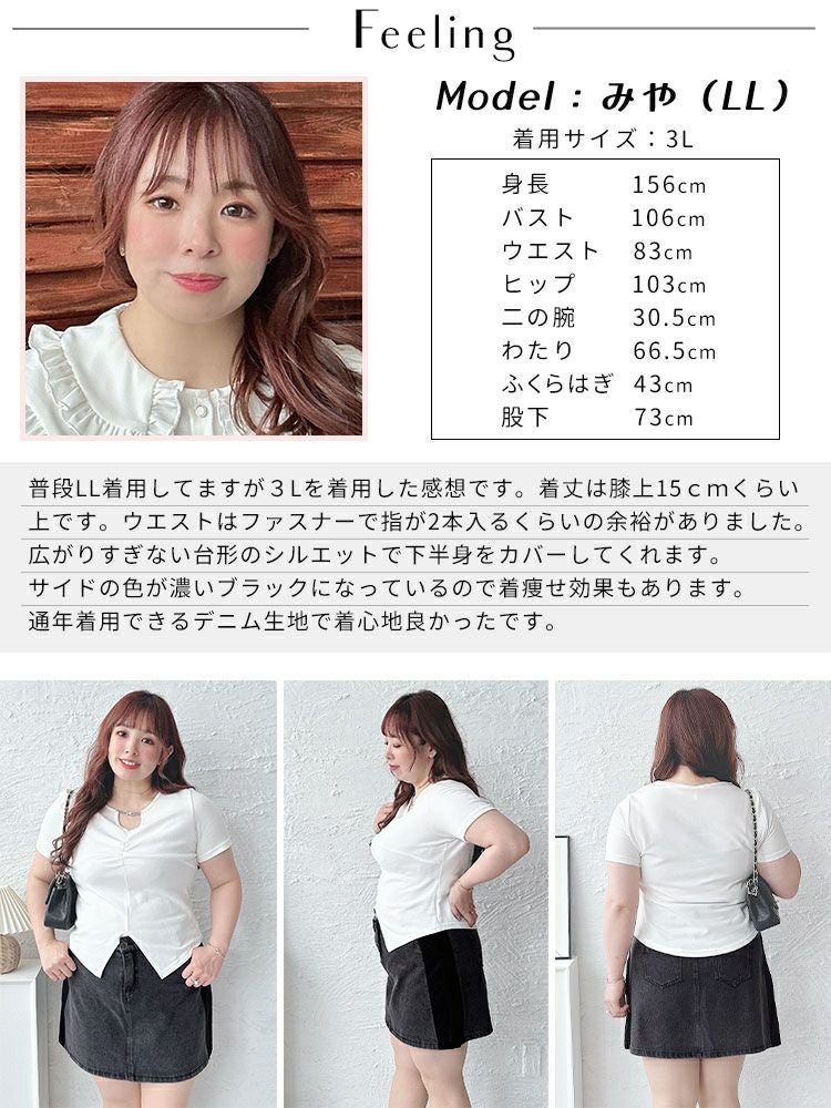 大きいサイズ レディース バイカラーデニムミニスカート　goldy-1504