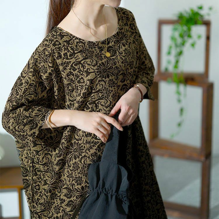 大きいサイズ レディース オリエンタル柄ドルマンワンピース　goldy-1477 【メール便可】