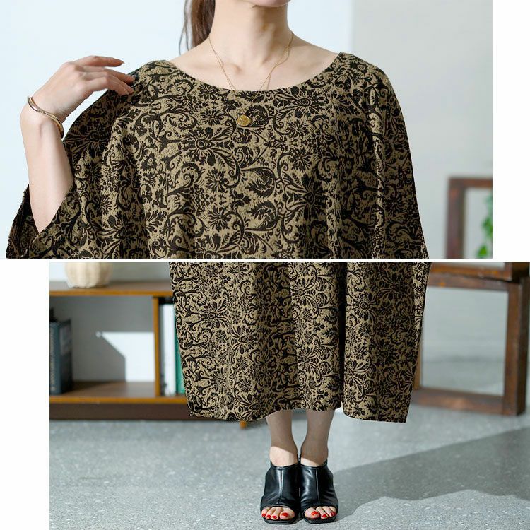 大きいサイズ レディース オリエンタル柄ドルマンワンピース　goldy-1477 【メール便可】