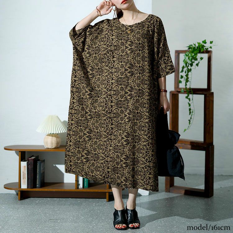 大きいサイズ レディース オリエンタル柄ドルマンワンピース　goldy-1477 【メール便可】