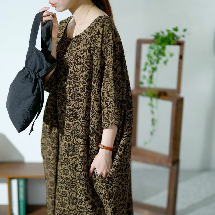 大きいサイズ レディース オリエンタル柄ドルマンワンピース　goldy-1477 【メール便可】