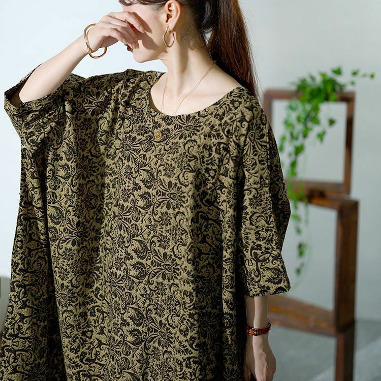 大きいサイズ レディース オリエンタル柄ドルマンワンピース　goldy-1477 【メール便可】