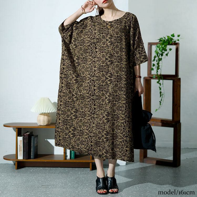 大きいサイズ レディース オリエンタル柄ドルマンワンピース　goldy-1477 【メール便可】 ブラック