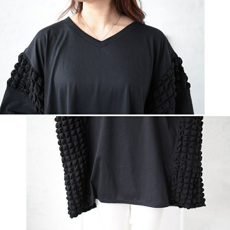 大きいサイズ レディース ポップコーン切り替えドルマンプルオーバー　bai-0152