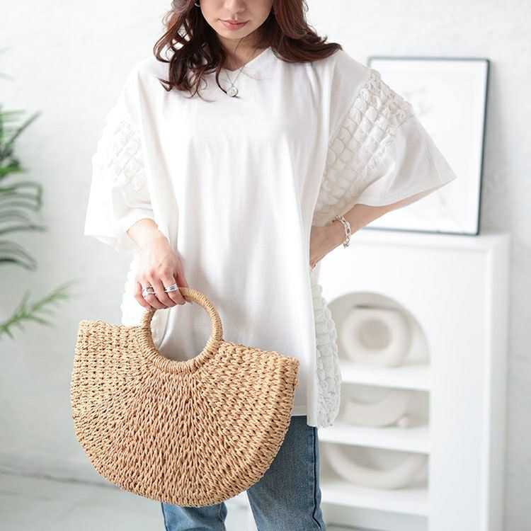 大きいサイズ レディース ポップコーン切り替えドルマンプルオーバー　bai-0152