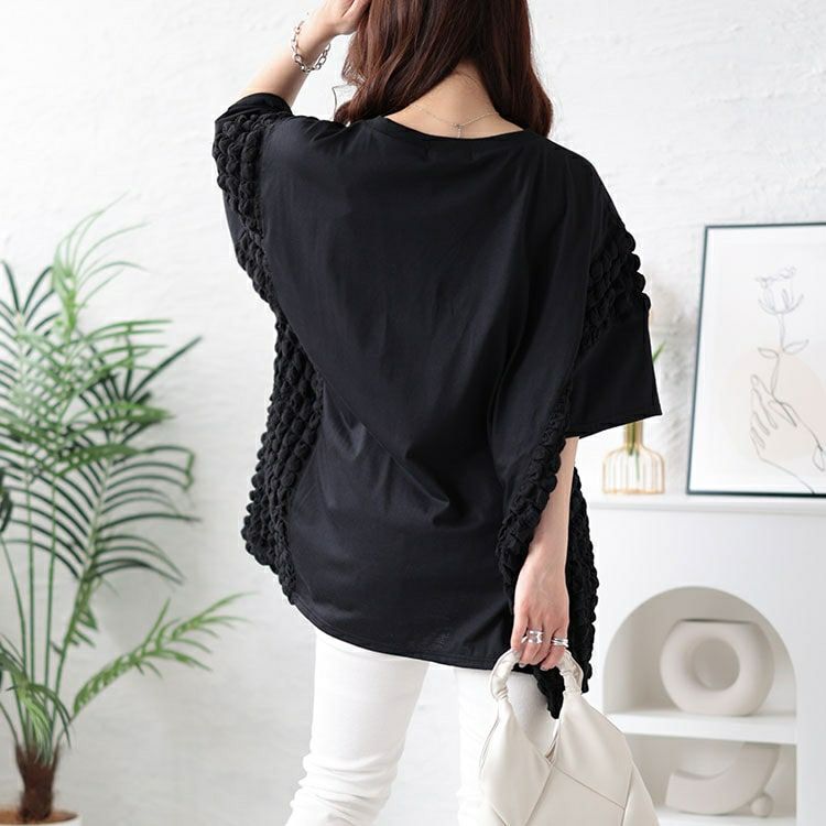 大きいサイズ レディース ポップコーン切り替えドルマンプルオーバー　bai-0152