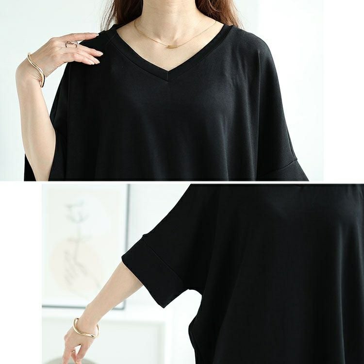 大きいサイズ レディース ストレッチスムースVネックドルマンチュニック　maru-30032