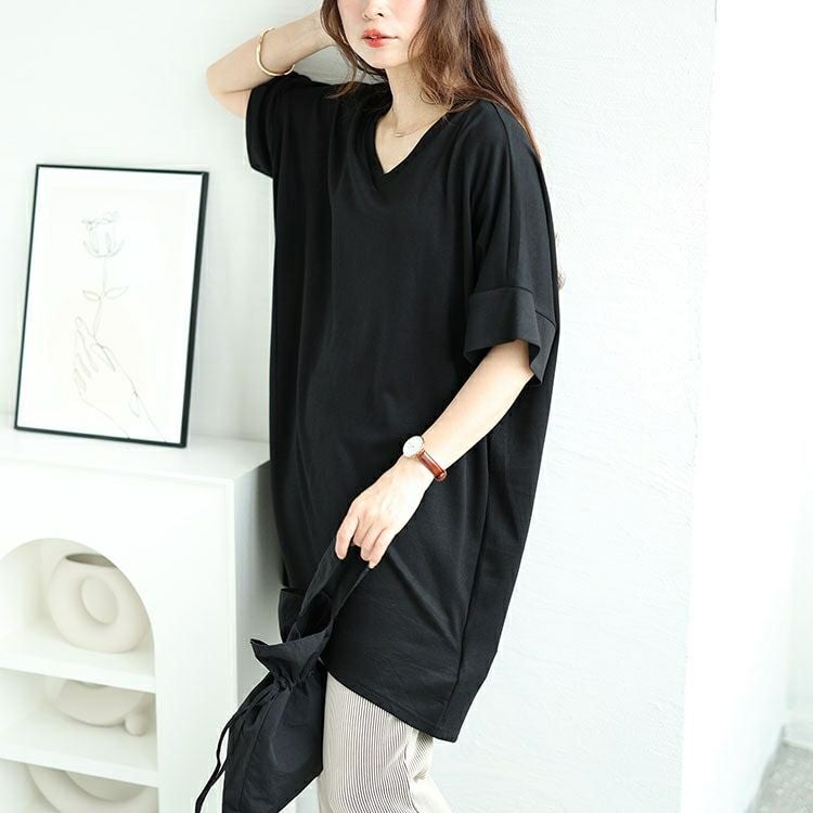 大きいサイズ レディース ストレッチスムースVネックドルマンチュニック　maru-30032