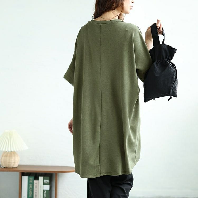 大きいサイズ レディース ストレッチスムースVネックドルマンチュニック　maru-30032