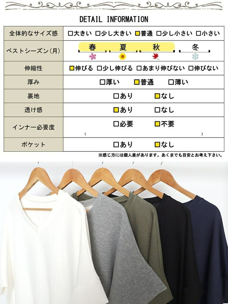 大きいサイズ レディース ストレッチスムースVネックドルマン