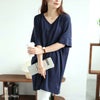 大きいサイズ レディース ストレッチスムースVネックドルマンチュニック　maru-30032 ネイビー