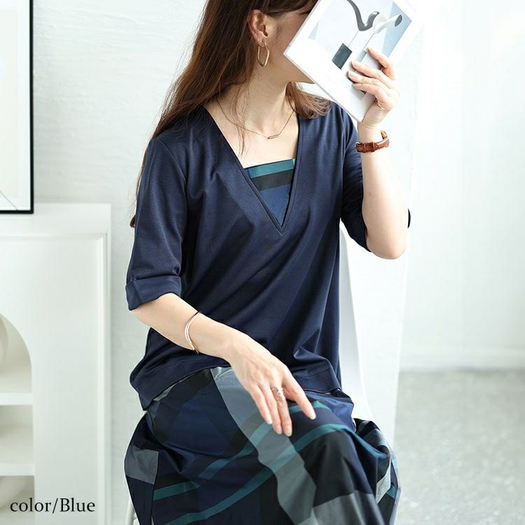 大きいサイズ レディース フェイクレイヤードタータンチェックワンピース　maru-30031