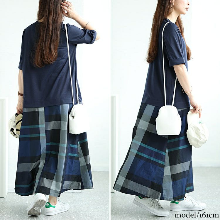 大きいサイズ レディース フェイクレイヤードタータンチェックワンピース　maru-30031
