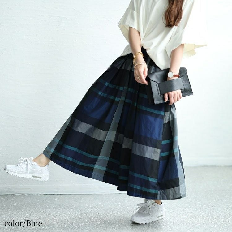 大きいサイズ レディース タータンチェックタックフレアスカート　maru-30030