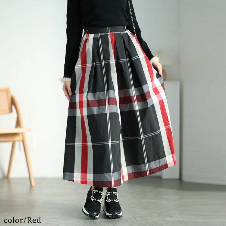大きいサイズ レディース タータンチェックタックフレアスカート　maru-30030