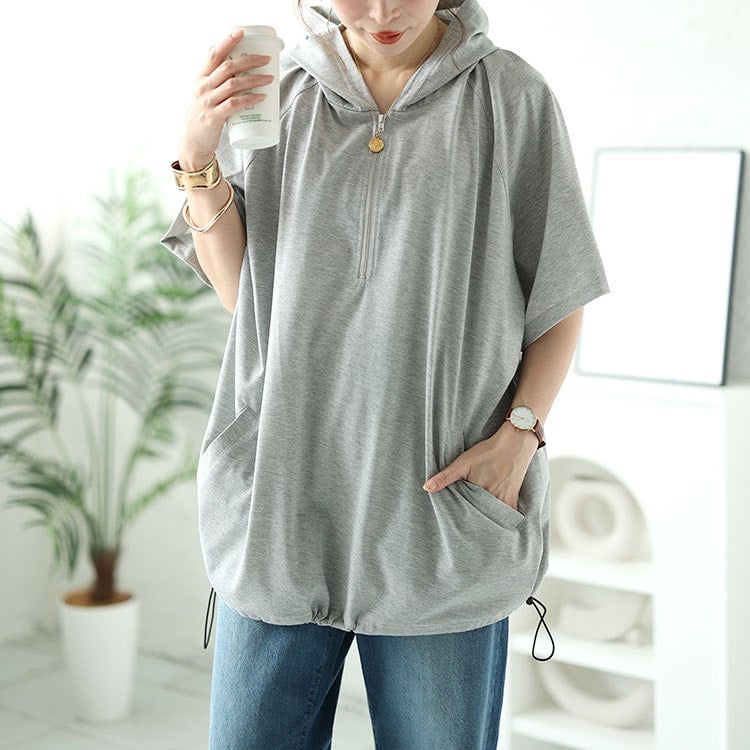 大きいサイズ レディース ハーフジップドロストワイドパーカー　bai-0150