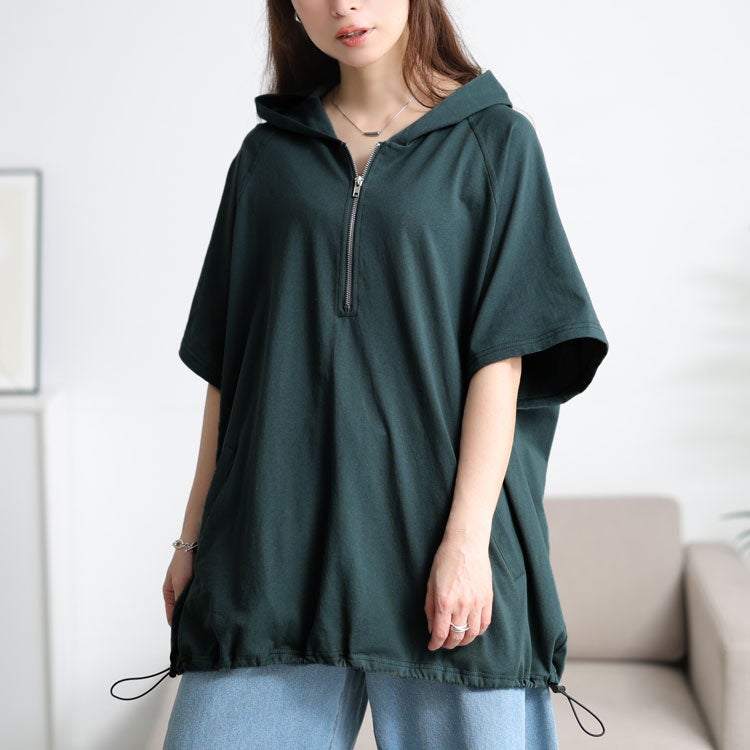 大きいサイズ レディース ハーフジップドロストワイドパーカー　bai-0150