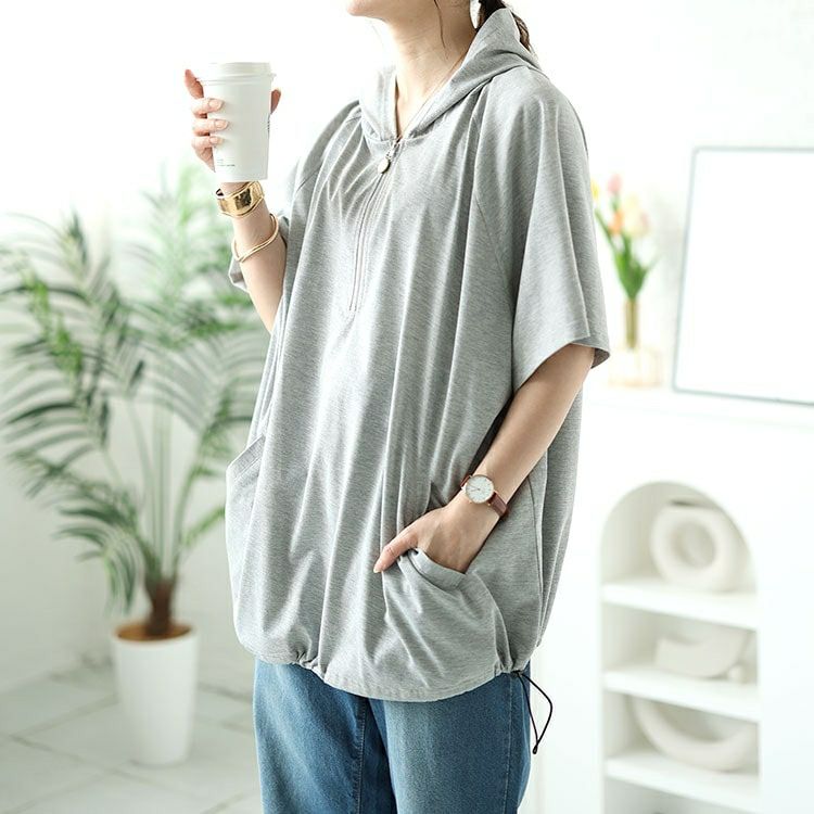 大きいサイズ レディース ハーフジップドロストワイドパーカー　bai-0150