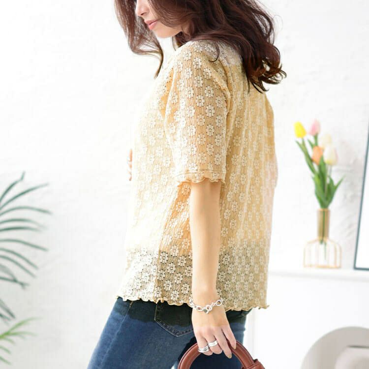 大きいサイズ レディース フラワージャガードメロウTシャツ　cpdai-658703 【ゆうパケット可】